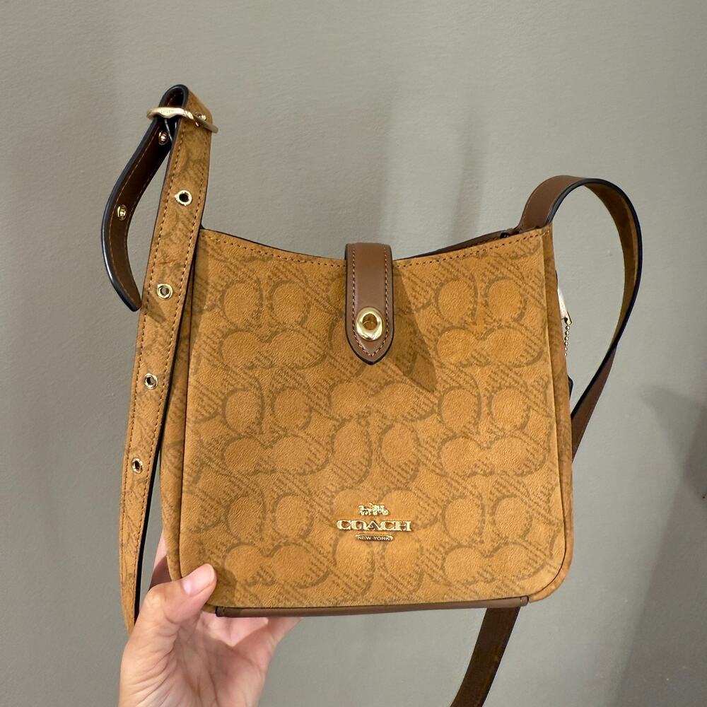 Coach Hadley Mini Crossbody Bag In Signature Suede CCE16, suede/Im/Caramel NWT - Picture 14 of 15